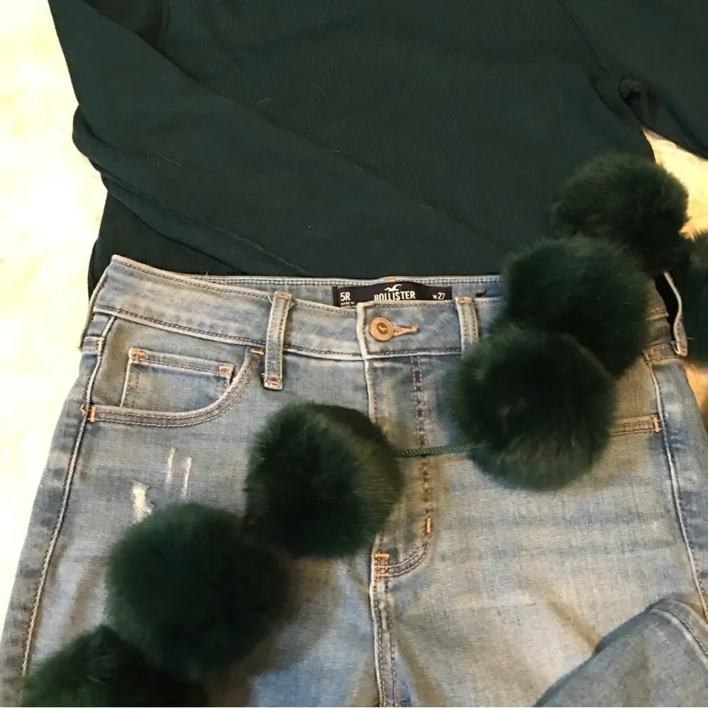 Hunter Green Shimmer Faux fur Ball Scarf